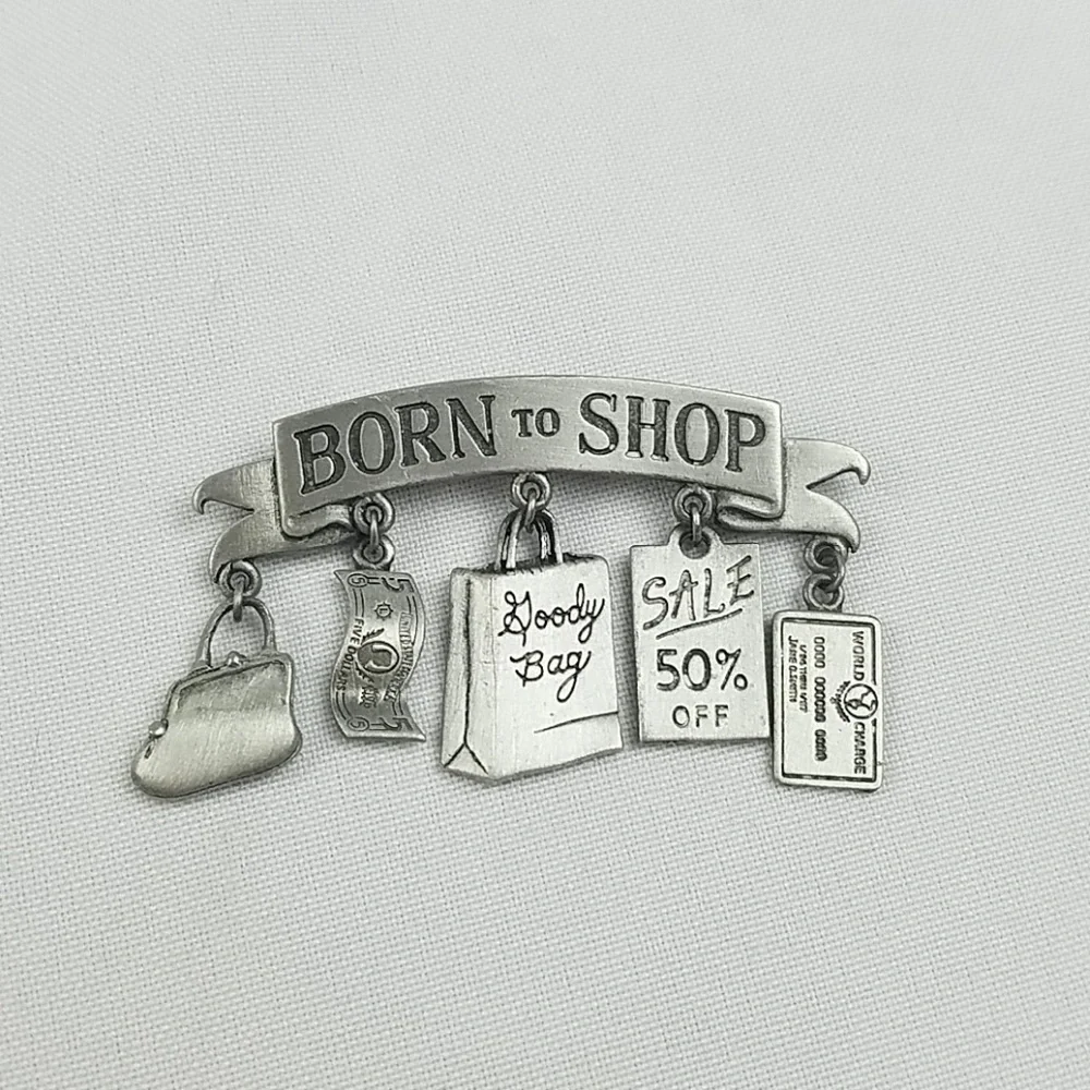 Vtg JJ Jonette‎ pin brooch pewter dangle charms